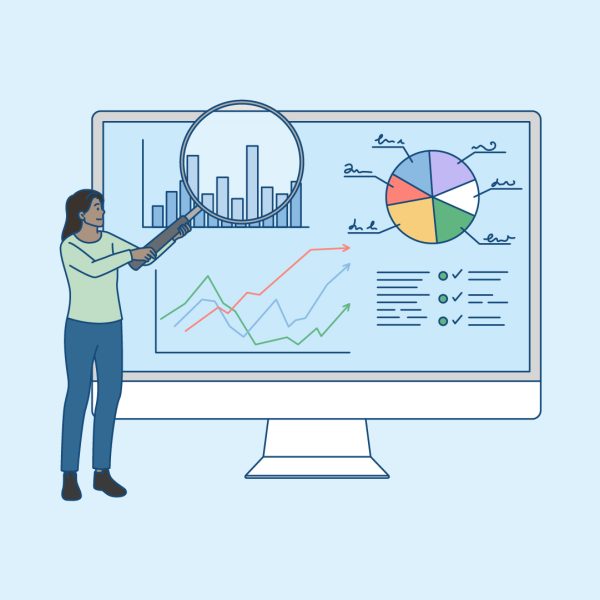 Woman looking closer at the research