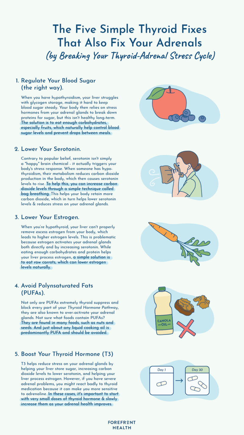 Infographic explaining five thyroid fixes for adrenals