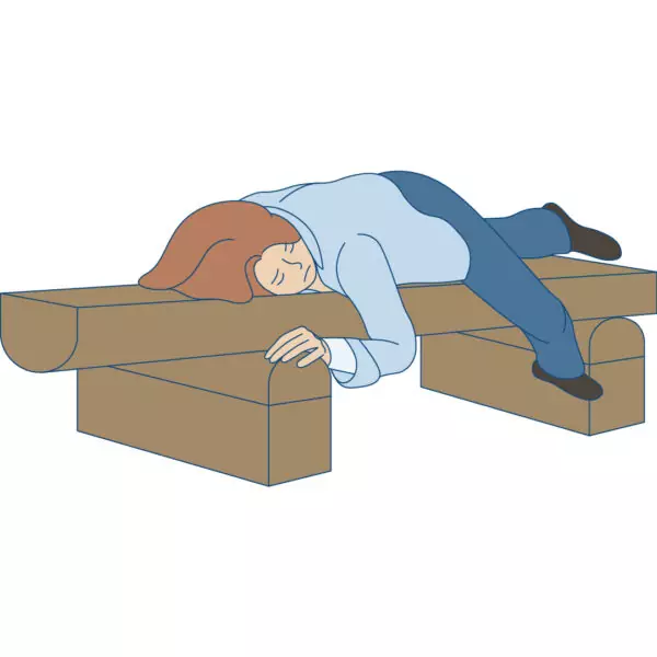 Graphic of unconscious woman on a bench