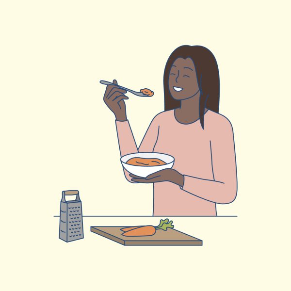 Woman supporting gut balance with carrot salad