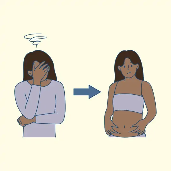 Stressed woman experiencing thyroid weight gain