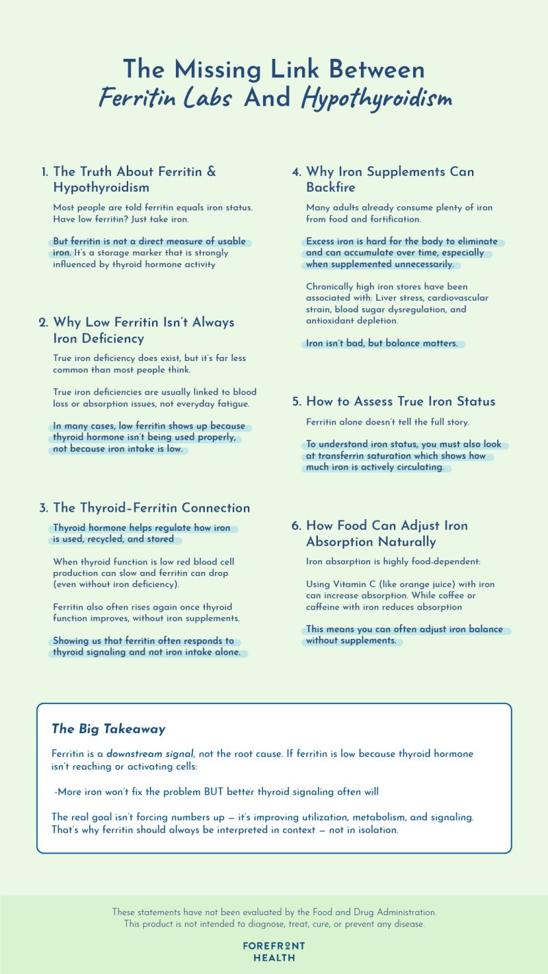 Infographic of low ferritin and thyroid function connection