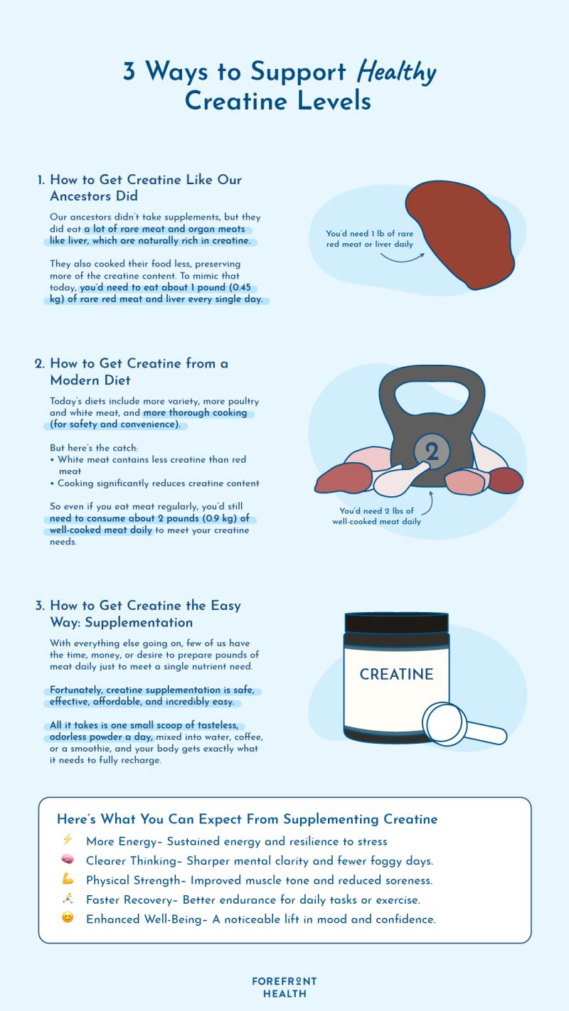 Infographic of 3 ways to support creatine and thyroid